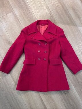 Women's French Red Double-Breasted Wool Blend Peacoat